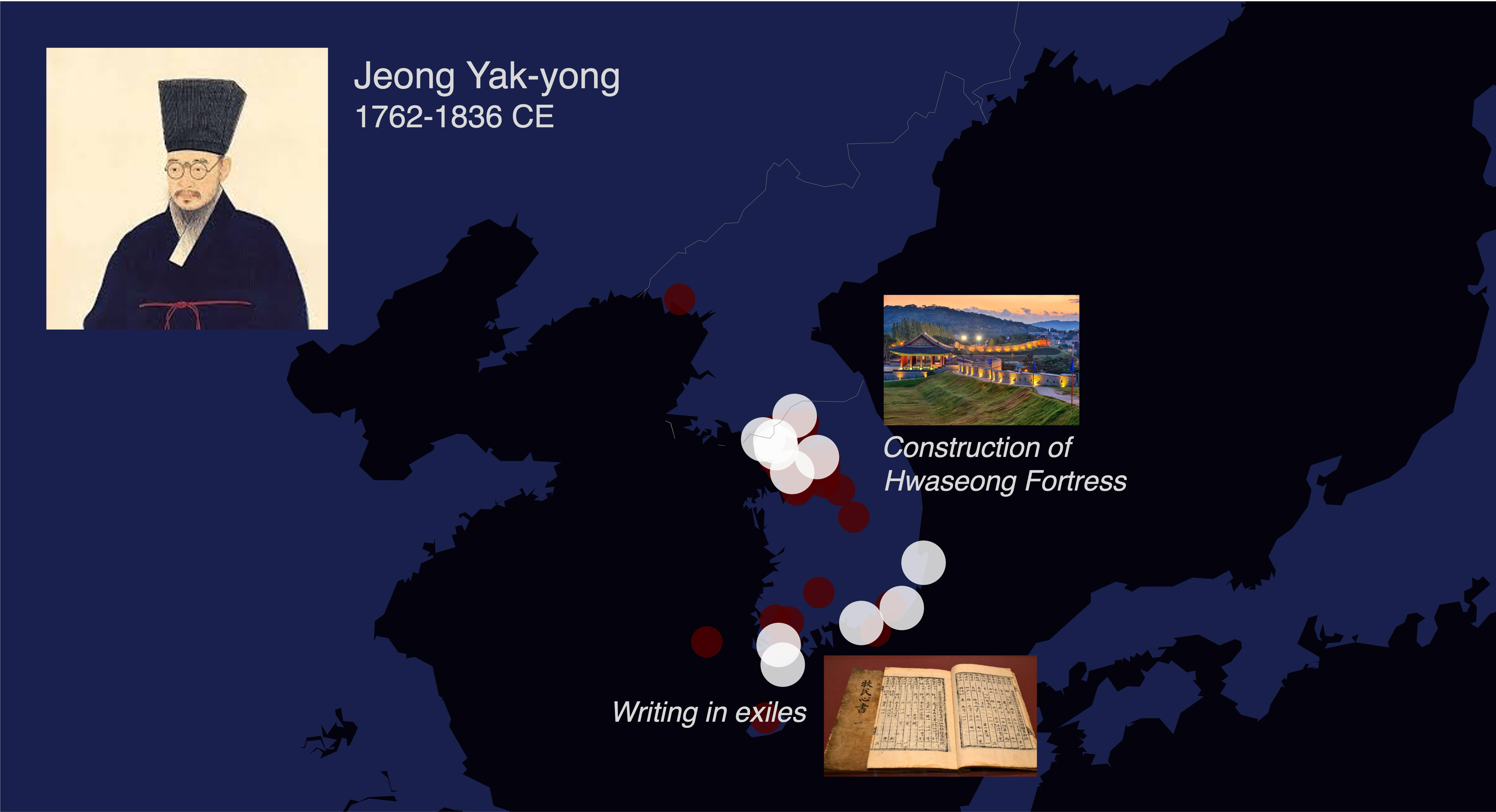 Locations associated with Jeong Yak-yong in the Annals of the Joseon Dynasty