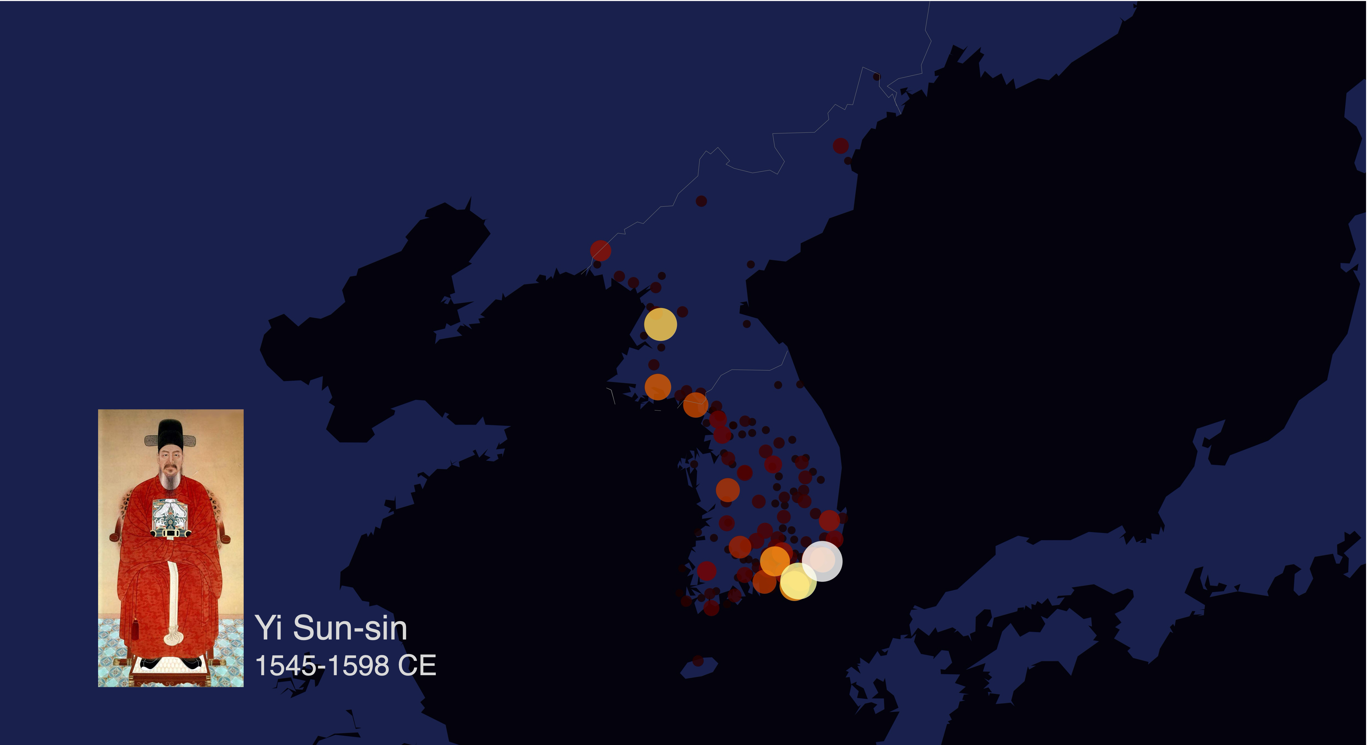 Locations associated with Yi Sun-sin in the Annals of the Joseon Dynasty